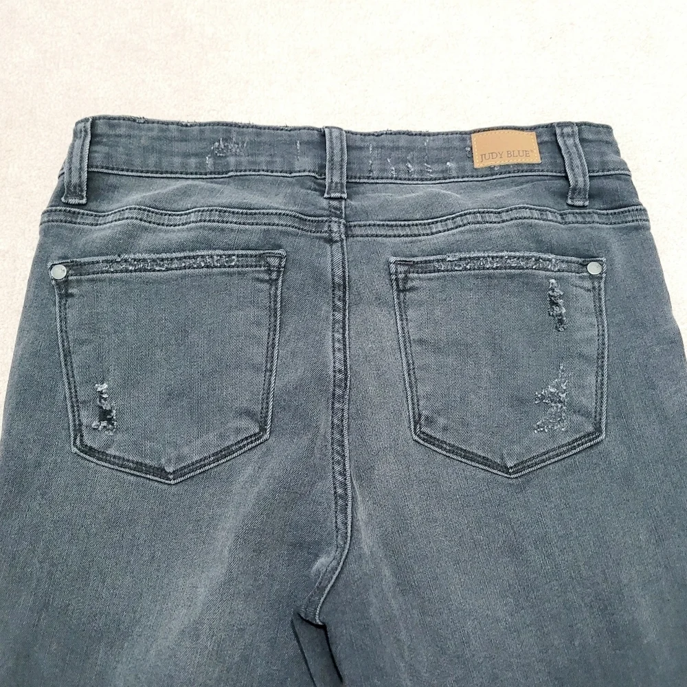 Judy Blue Skinny Fit Jeans Size 9/29 Black Distressed Red Plaid Patches Stretch - Picture 4 of 12